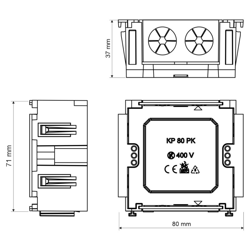 Коробка приборная 80x71x37мм ПВХ для кабельных каналов PK 110x65, 130x65 D белый [KP 80 PK_HB] Kopos
