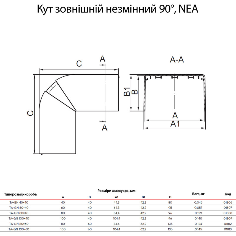 Угол наружный для короба 40x40мм ABS пластик белый [01806] In-Liner Classic NEA ДКС