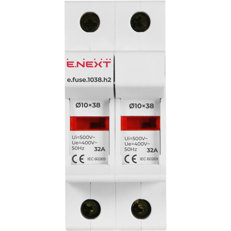 Тримач запобіжника 2Р 32А 10х38мм [i0300002] e.fuse.1038.h2 E.NEXT