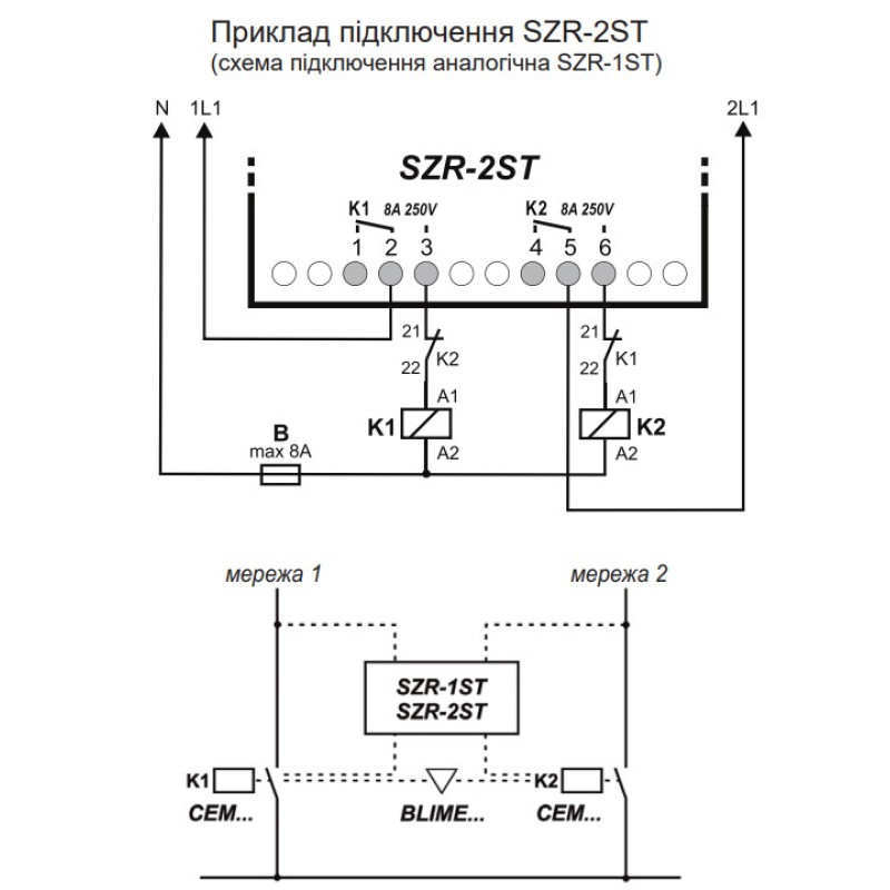 Реле автоматического включения резерва 8A 250V [2471511] SZR-2ST ETI