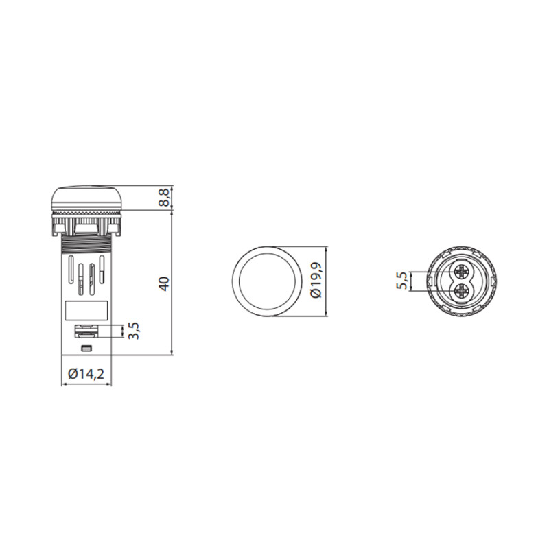 Лампа сигнальна 16мм матова синій LED 240V AC [4771610] ECLI-16-240A-B ETI