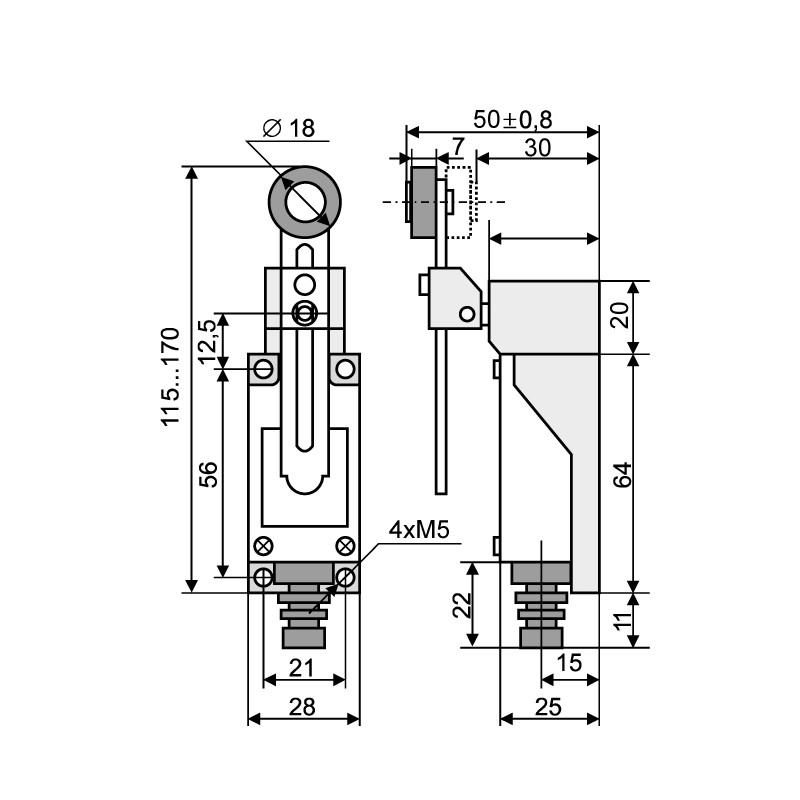 Выключатель концевой 1NO+1NC 5A 220V регулируемый рычаг с роликом [A0050030010] МЕ 8108 АСКО