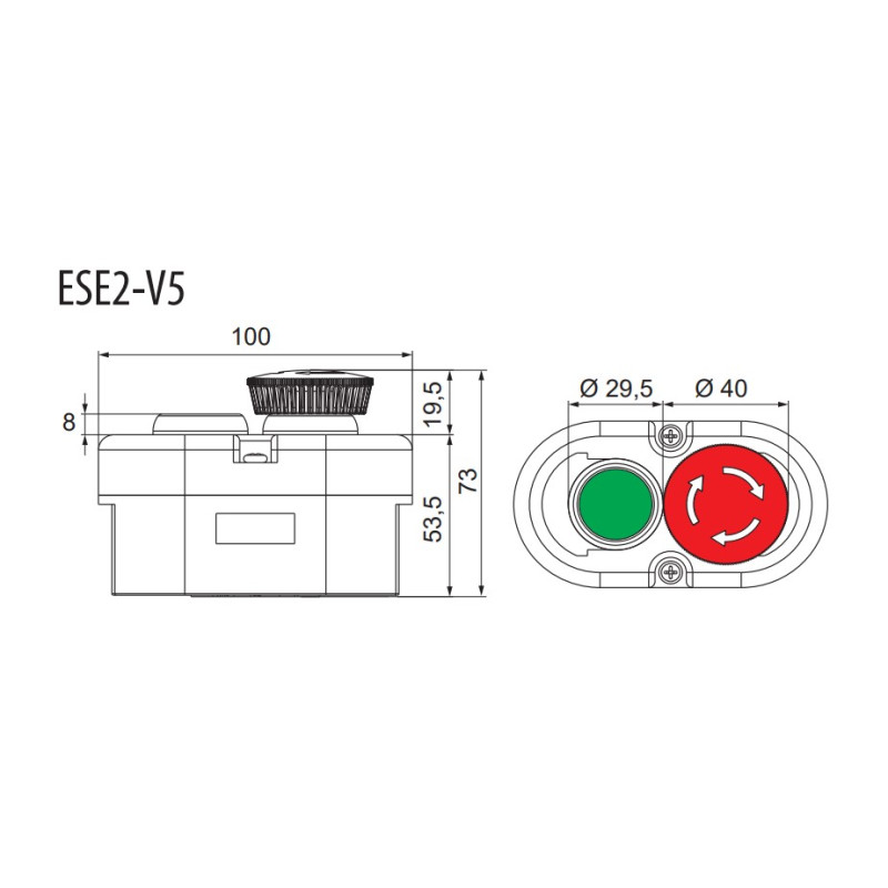Пост двухместный "Старт-Стоп" 230V 1NO+1NC IP65 грибок [4771443] ESE2-V5 ETI