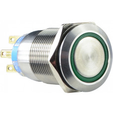 Кнопка металлическая плоская 2NO+2NC 19мм с подсветкой зеленый LED 220V [A0140010116] TYJ 19-272 АСКО