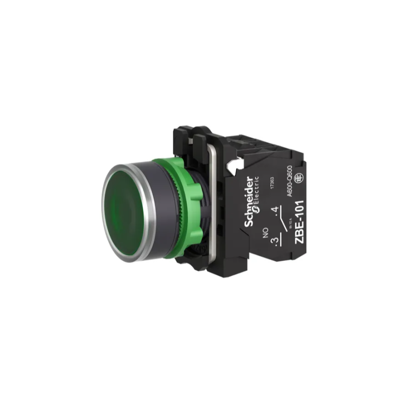 Кнопка управления 1NO+1NC 22мм с подсветкой зеленый LED 24V [XB5AW33B5] Harmony XB5 Schneider Electric