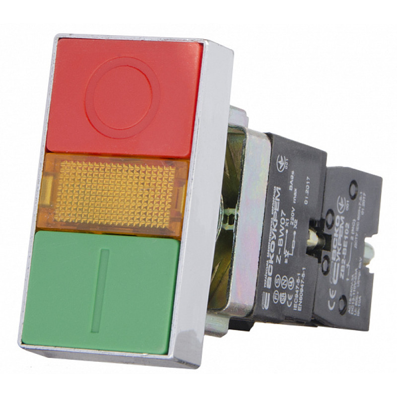 Кнопка Старт-Стоп "I-O" 1NO+1NC 22мм з підсвічуванням жовтий LED 220V [A0140010024] XB2-BW8375 АСКО