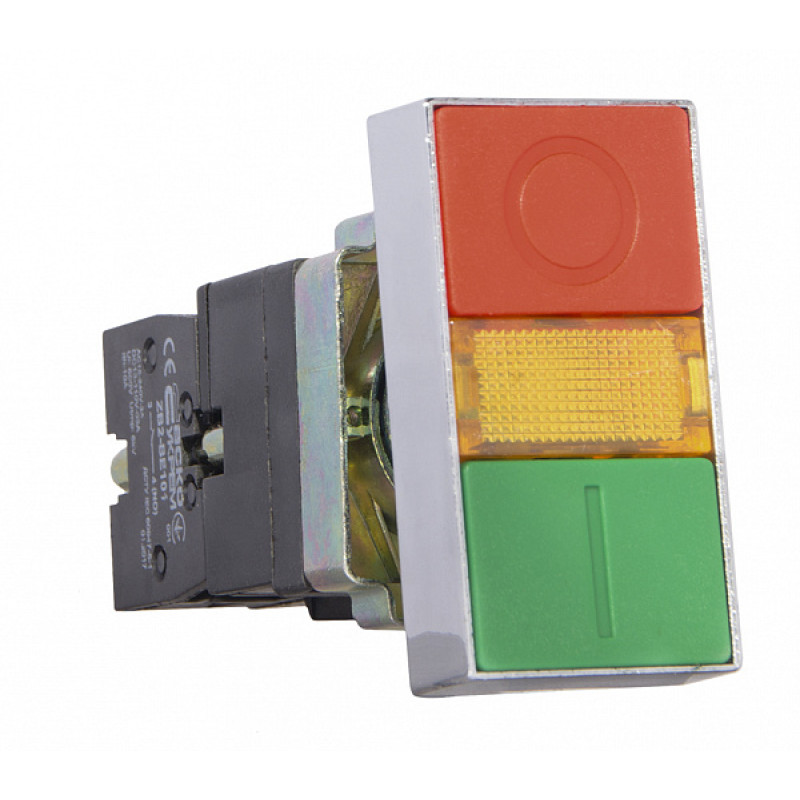 Кнопка Старт-Стоп "I-O" 1NO+1NC 22мм з підсвічуванням жовтий LED 220V [A0140010024] XB2-BW8375 АСКО
