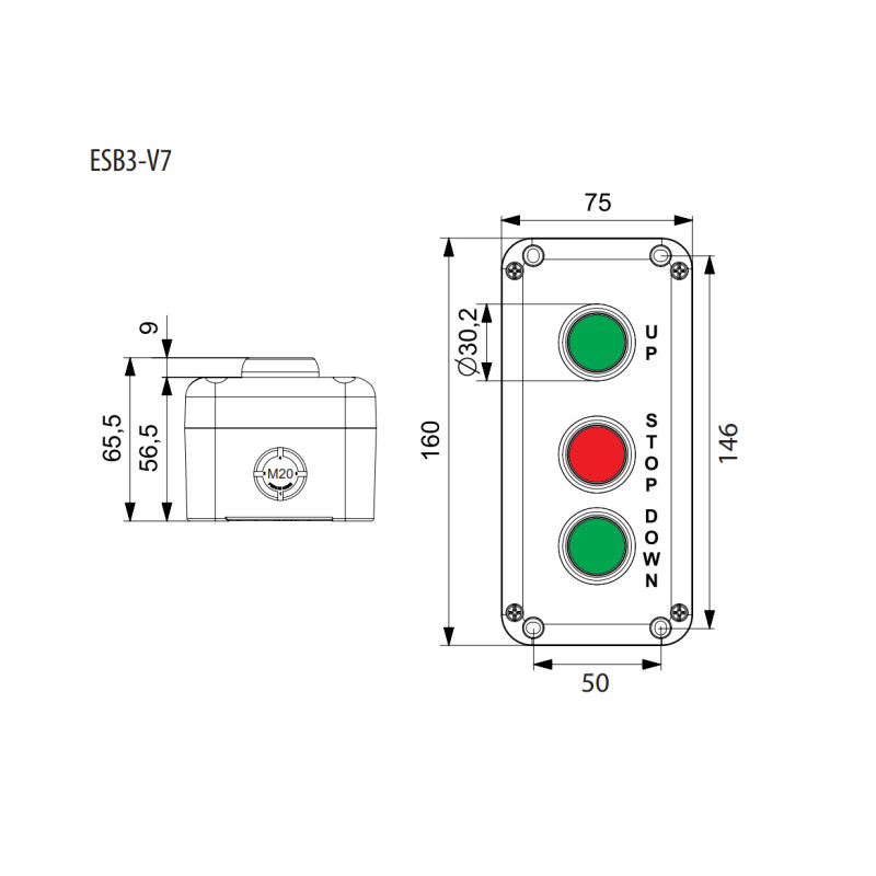 Пост тримісний "Вгору-Стоп-Вниз" 230V 2NO+1NC IP65 [4771630] ESB3-V7 ETI