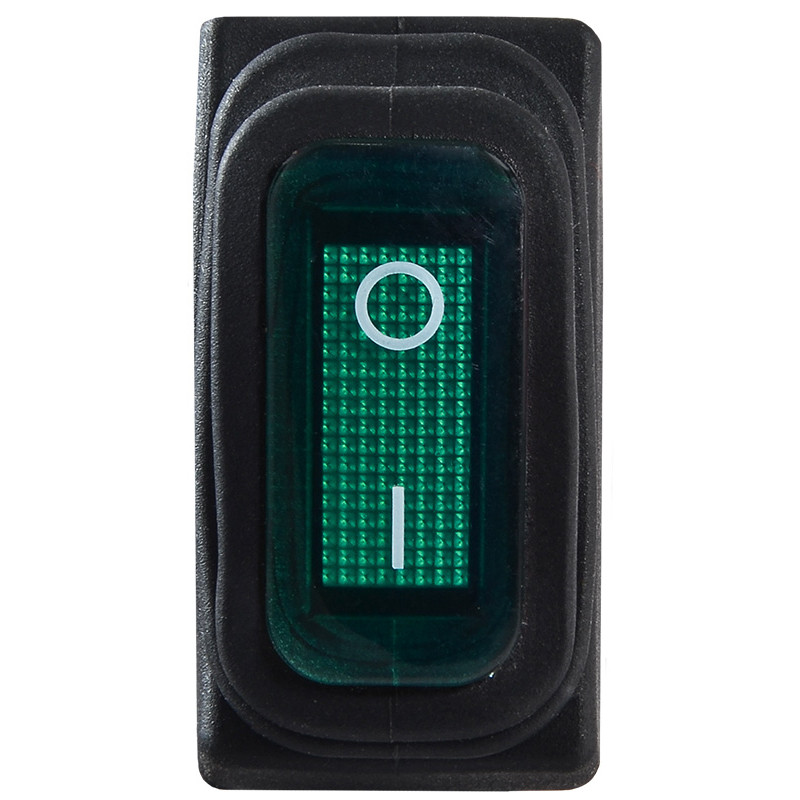 Переключатель 1 клавиша 1NO 28мм с подсветкой зеленый неон 220V IP54 [A0140040035] KCD3-101NW GR/B АСКО