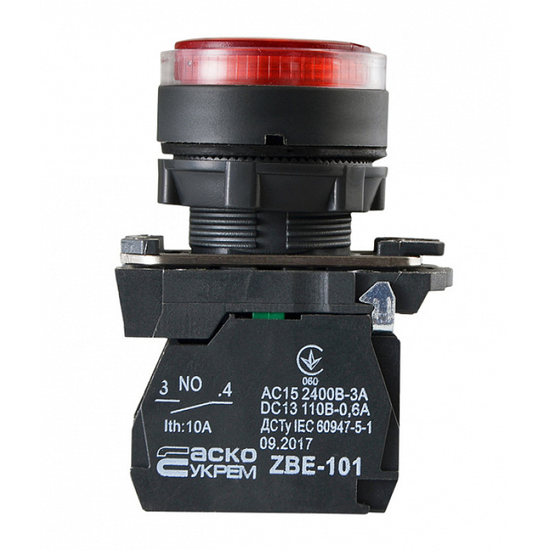 Кнопка управления 1NO+1NC 22мм с подсветкой красный LED 220V [A0140010174] TB5-AW34M5 АСКО