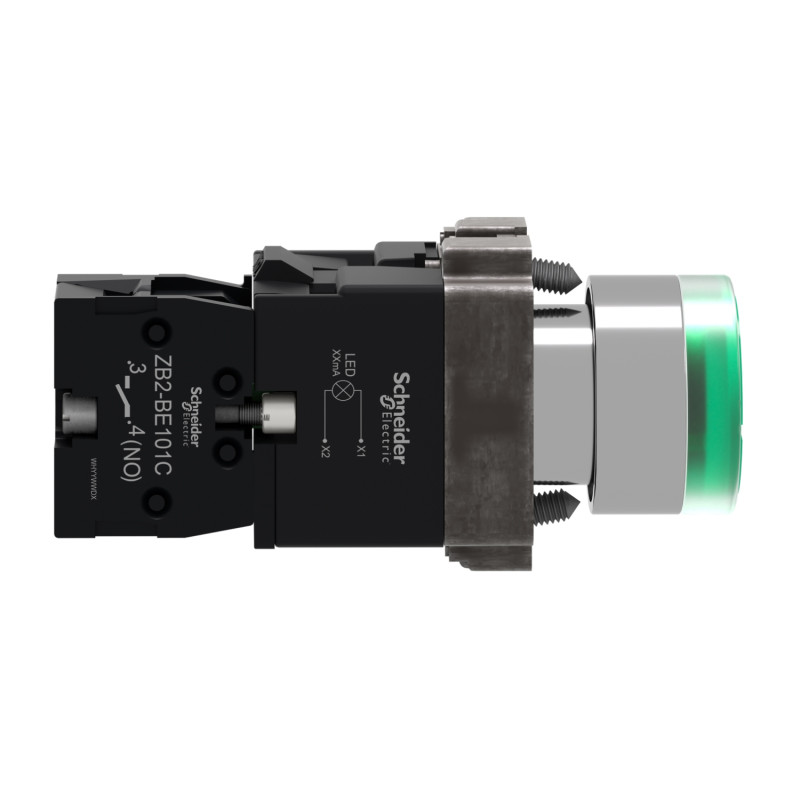 Кнопка керування 1NO 22мм з підсвічуванням зелена 24V [XB2BW33B1C] Easy Harmony XB2 Schneider Electric