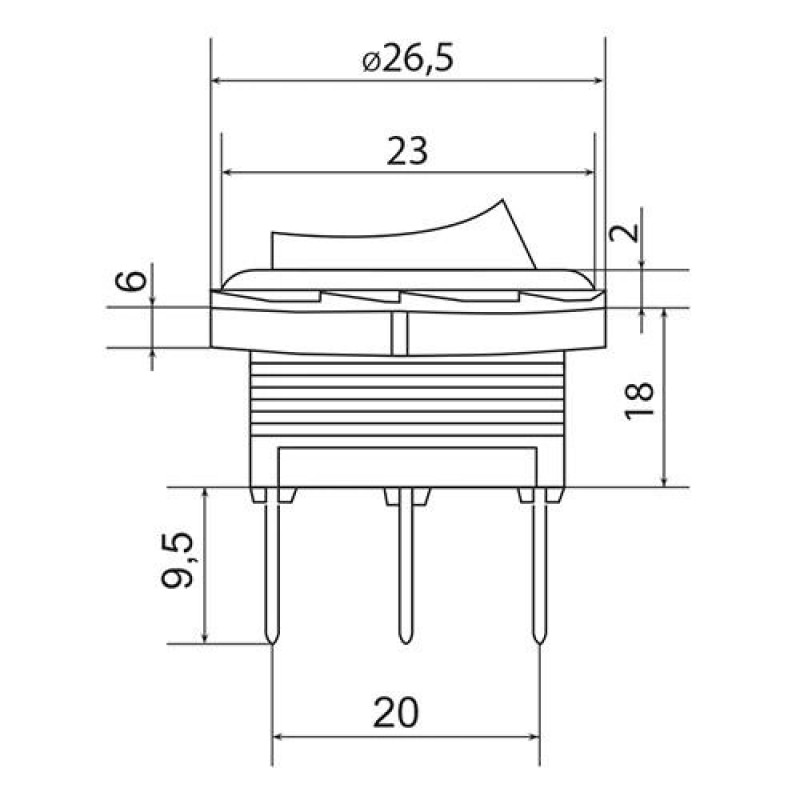 Переключатель 1 клавиша 1NO 26.5мм с подсветкой красный неон 220V [A0140040093] KCD1-7-101N R/B АСКО