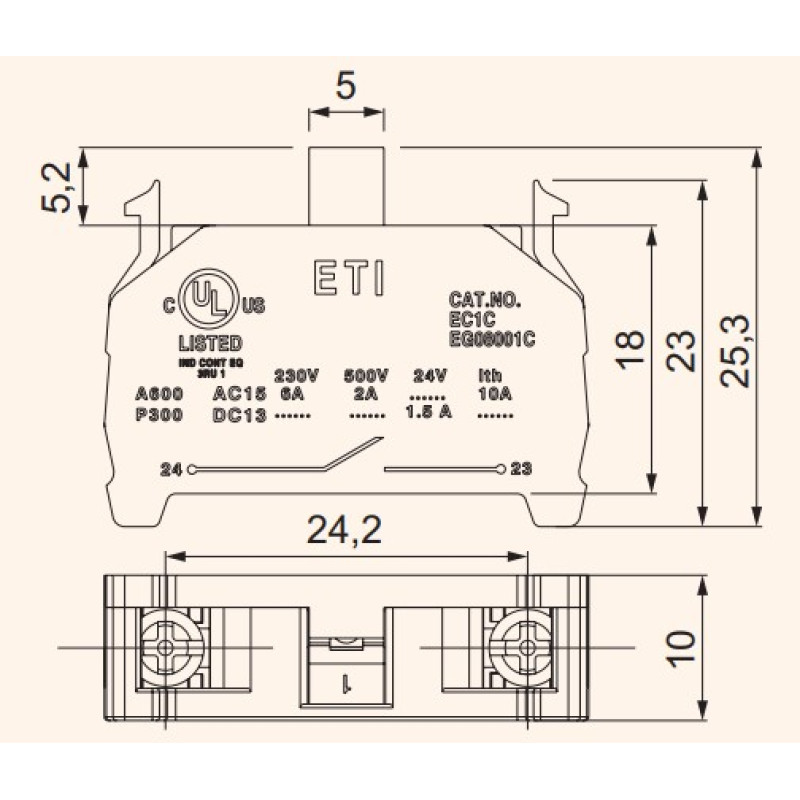 Контактний блок 1NC 6A 230V AC/DC для кнопок EG [4771501] E-NC ETI