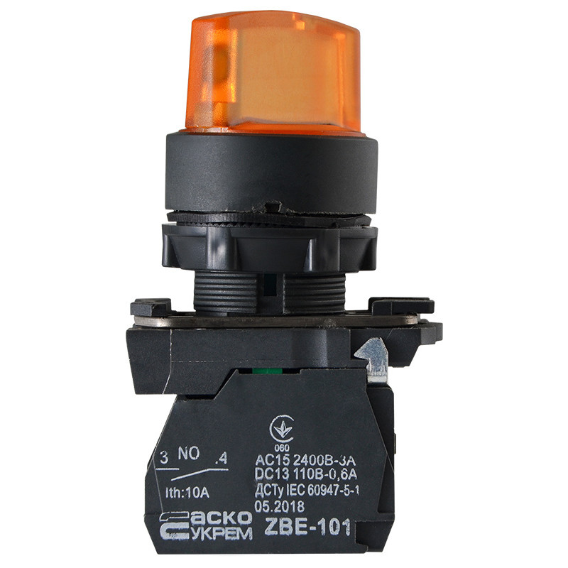 Переключатель "I-O" 1NO+1NC 22мм с подсветкой желтый LED 220V 2 положения [A0140010167] TB5-AK125M5 АСКО