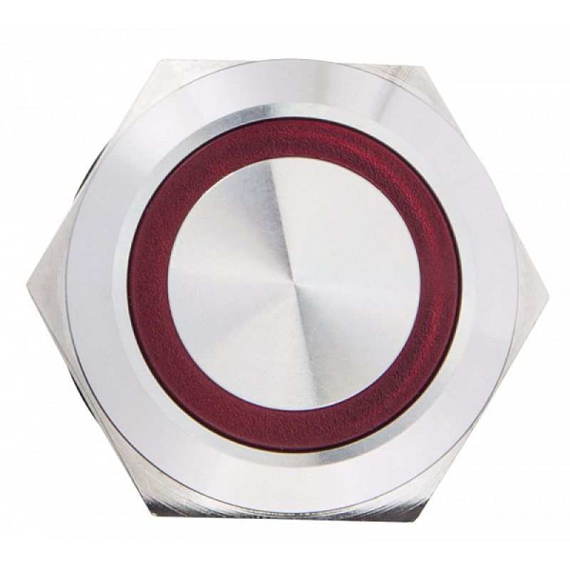 Кнопка металлическая плоская 2NO+2NC 19мм с подсветкой красный LED 220V [A0140010117] TYJ 19-272 АСКО