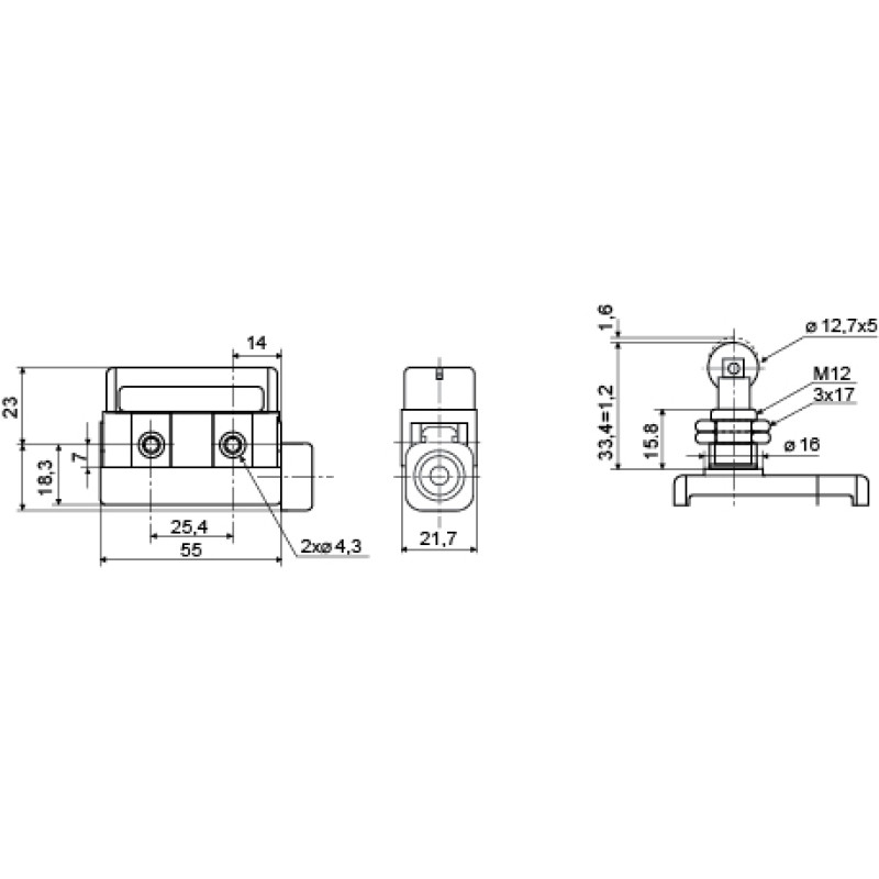 Микропереключатель 1NO+1NC 10А 250V IP54 параллельный металлический ролик [A0050040013] D4MC-5020 АСКО
