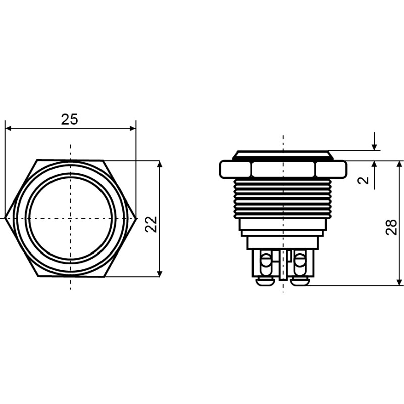 Кнопка металлическая плоская 2NO+2NC 19мм с подсветкой красный LED 220V [A0140010117] TYJ 19-272 АСКО