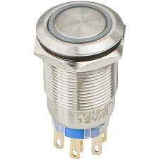Кнопка металлическая плоская 2NO+2NC 19мм c подсветкой красный LED 12V [A0140010255] TYJ 19-272 АСКО