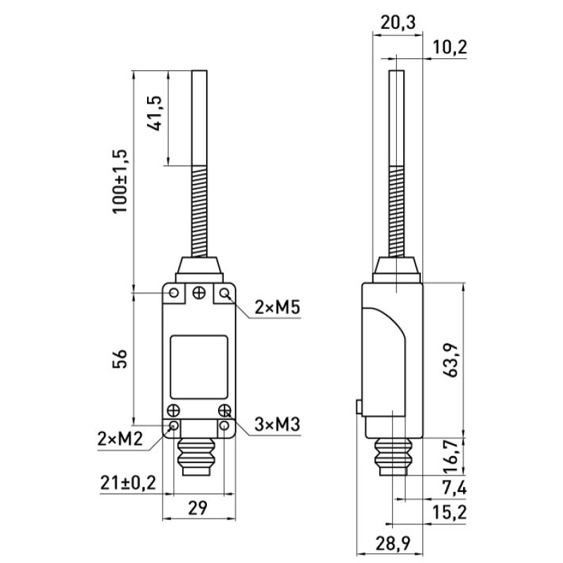 Вимикач кінцевий 1NO+1NC 5A 230V з металевим кінцем [s0070014] e.limitswitch.10 E.NEXT