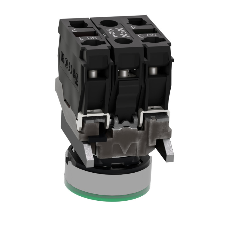 Кнопка керування 1NO+1NC 22мм з підсвічуванням LED зелений 48-120V з поверненням [XB4BW33G5] Harmony XB4 Schneider Electric