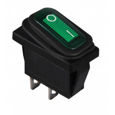 Переключатель 1 клавиша 1NO 28мм с подсветкой зеленый неон 220V IP54 [A0140040034] KCD3-101W GR/B АСКО
