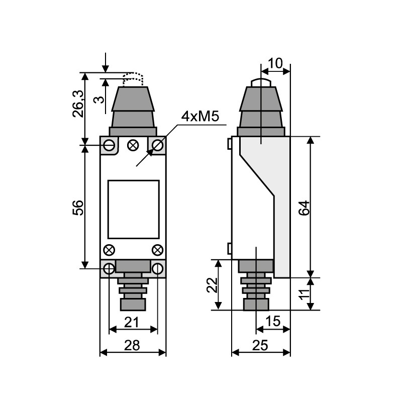 Вимикач кінцевий 1NO+1NC 5A 220V шток [A0050030011] МЕ 8111 АСКО