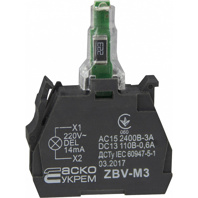 Модуль світлодіодний 230V AC LED зелений для кнопок ТВ5 [A0140010219] ZBV-M3 АСКО