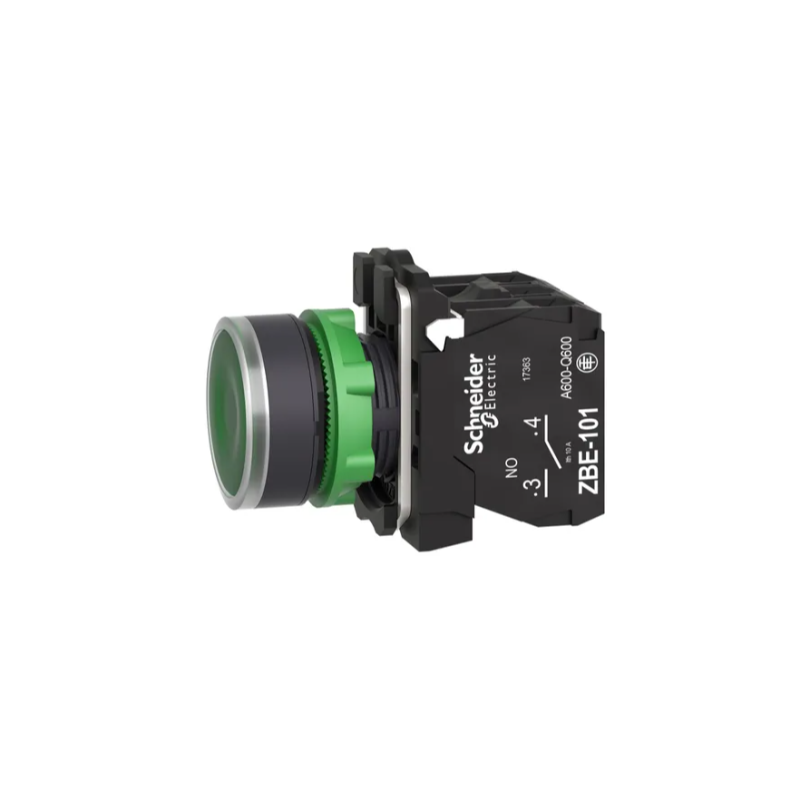 Кнопка управления 1NO+1NC 22мм с подсветкой зеленый LED 230V [XB5AW33M5] Harmony XB5 Schneider Electric