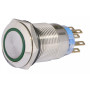 Кнопка металлическая плоская 2NO+2NC 19мм с подсветкой зеленый LED 220V с фиксацией [A0140010122] TYJ 19-372 АСКО
