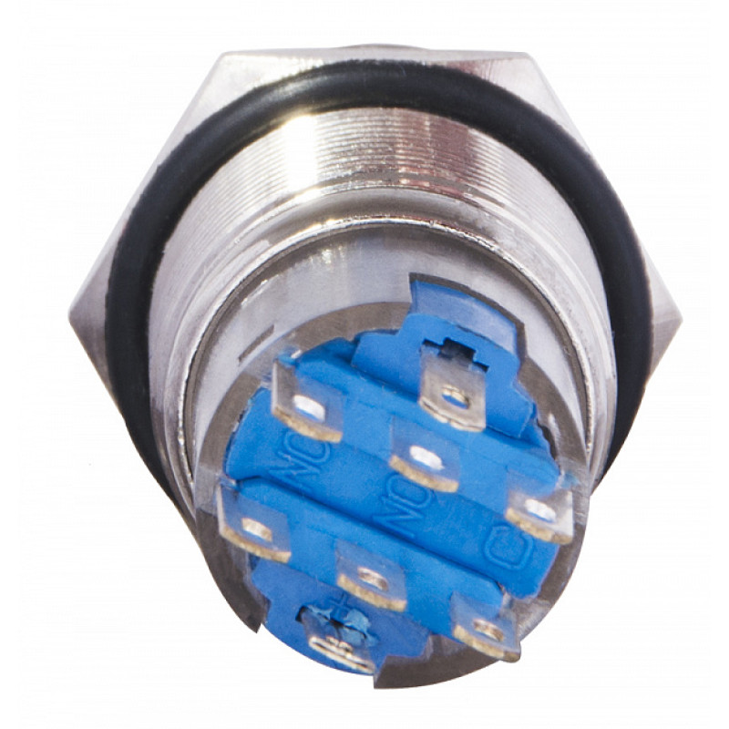 Кнопка металлическая плоская 2NO+2NC 19мм с подсветкой красный LED 220V [A0140010117] TYJ 19-272 АСКО