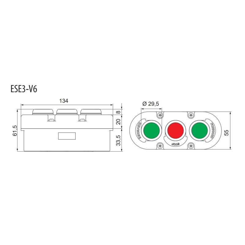 Пост тримісний "FORWARD-STOP-REVERSE" 230V 2NO+1NC IP65 [4771444] ESE3-V6 ETI