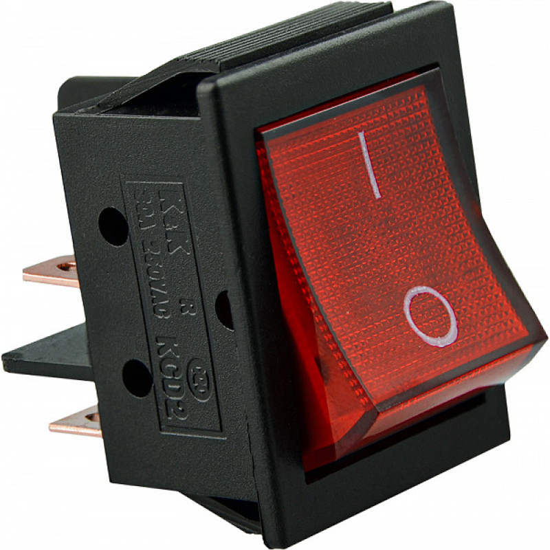 Перемикач 1 клавіша 2NO 35мм з підсвічуванням червоний неон 220V [A0140040160] KCD2-6-201N R/B АСКО