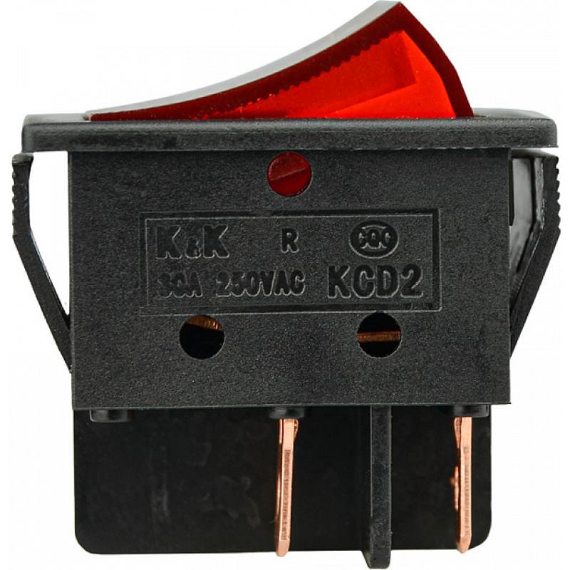 Перемикач 1 клавіша 2NO 35мм з підсвічуванням червоний неон 220V [A0140040160] KCD2-6-201N R/B АСКО