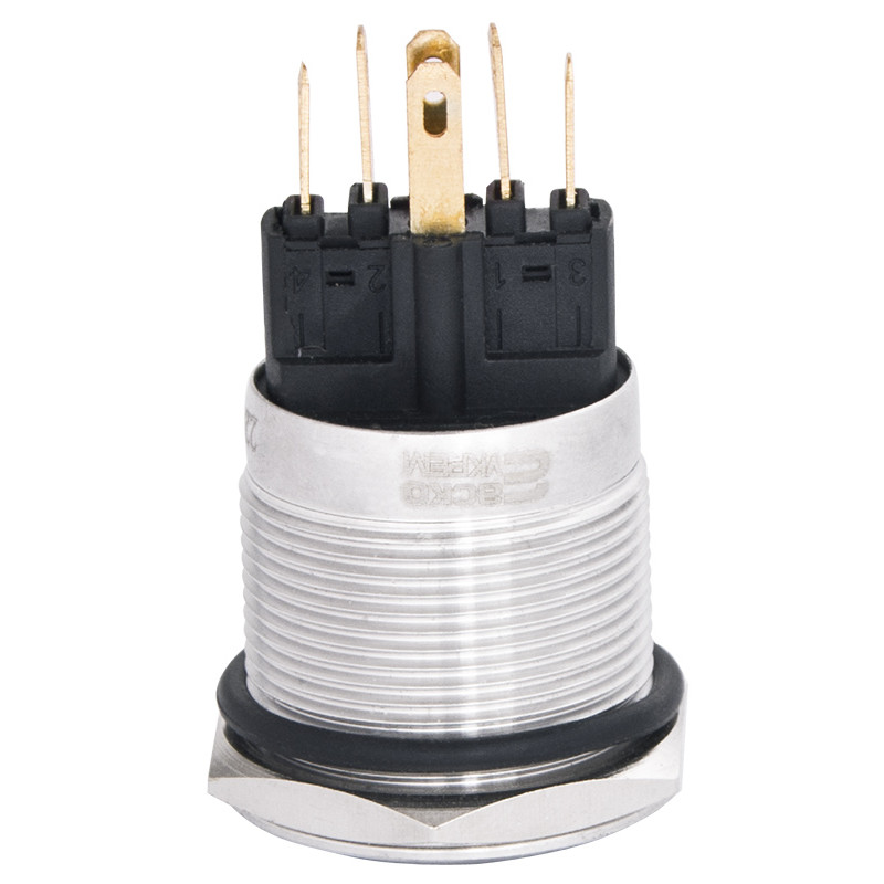 Кнопка металева пласка 1NO+1NC 22мм з підсвічуванням червоний LED 220V з фіксацією [A0140010136] TYJ 22-371 АСКО