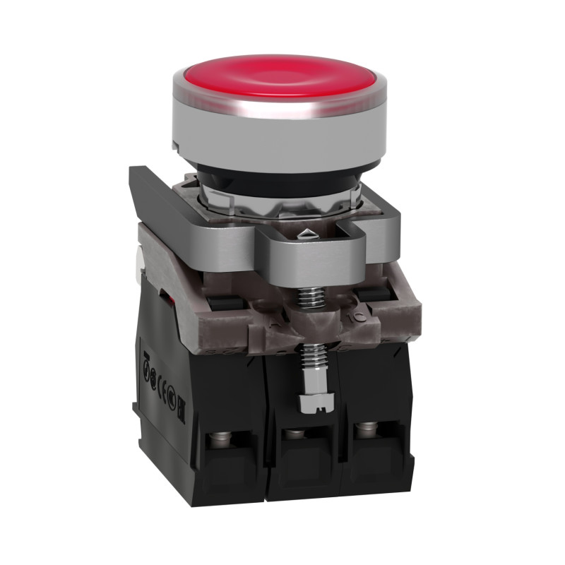 Кнопка управления 1NO+1NC 22мм с подсветкой LED красный 48-120V с возвращением [XB4BW34G5] Harmony XB4 Schneider Electric
