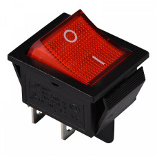 Переключатель 1 клавиша 2NO 28.5мм с подсветкой красный неон 220V [A0140040101] KCD2-201N R/B АСКО