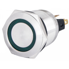 Кнопка металлическая плоская 1NO+1NC 22мм с подсветкой зеленый LED 220V с фиксацией [A0140010135] TYJ 22-371 АСКО