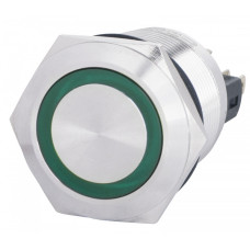 Кнопка металлическая плоская 1NO+1NC 22мм с подсветкой зеленый LED 220V [A0140010132] TYJ 22-271 АСКО