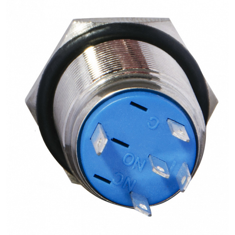 Кнопка металлическая плоская 1NO+1NC 16мм с подсветкой зеленый LED 220V с фиксацией [A0140010099] TYJ 16-361 АСКО