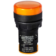 Лампа сигнальная 22мм желтый LED 24V АC/DC [A0140030049] AD22-22DS АСКО