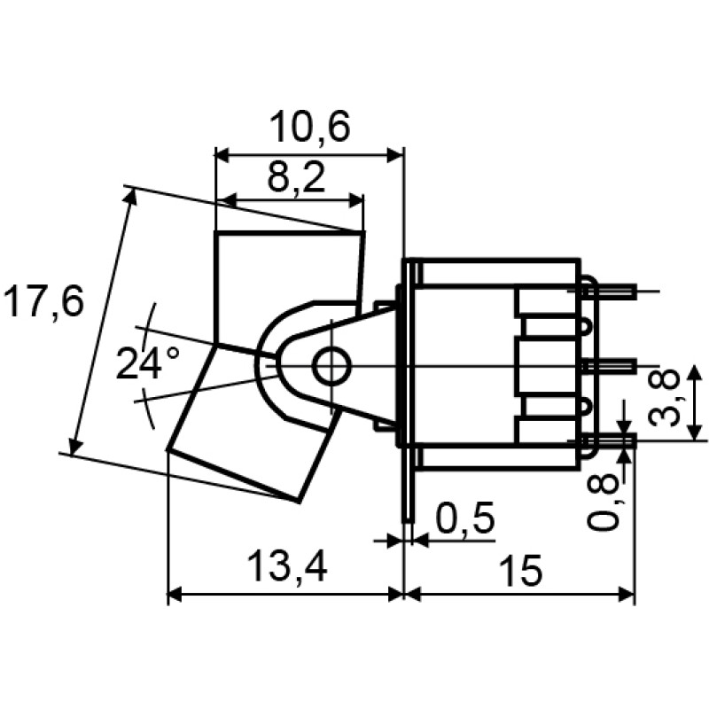 Тумблер "ON-OFF-ON" 2NO 3А 250V 3 положения 3 контакта с фиксацией клавишный [A0140060021] RLS-103 АСКО