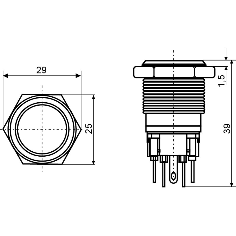 Кнопка металлическая плоская 1NO+1NC 22мм с подсветкой зеленый LED 220V с фиксацией [A0140010135] TYJ 22-371 АСКО