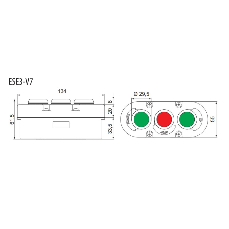 Пост тримісний "Вгору-Стоп-Вниз" 230V 2NO+1NC IP65 [4771445] ESE3-V7 ETI