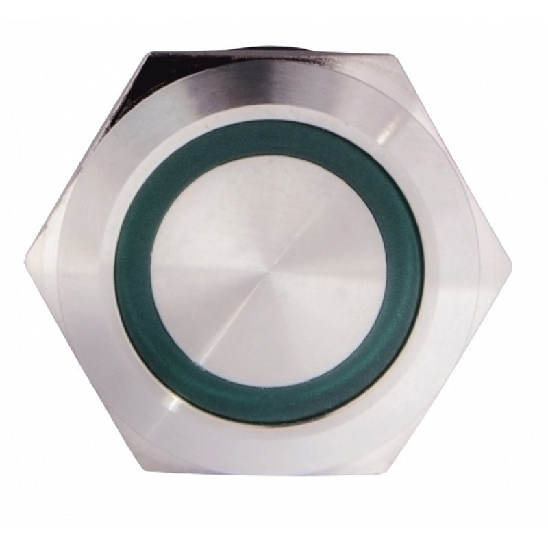 Кнопка металлическая плоская 1NO+1NC 22мм с подсветкой зеленый LED 220V [A0140010132] TYJ 22-271 АСКО