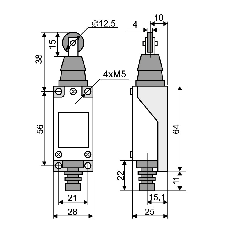 Выключатель концевой 1NO+1NC 5A 220V шток с параллельным металлическим роликом [A0050030013] МЕ 8112 АСКО