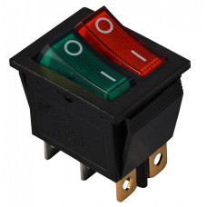 Переключатель 2 клавиши 2NO 28.5мм с подсветкой зеленый-красный неон 220V [A0140040111] kcd2-2101n gr+r/b АСКО