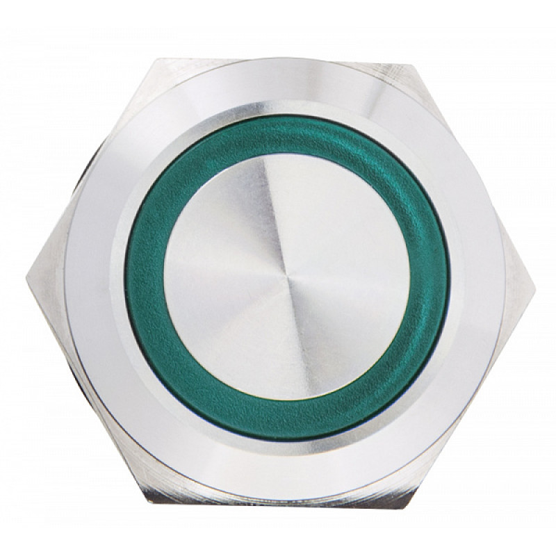 Кнопка металлическая плоская 1NO+1NC 19мм с подсветкой зеленый LED 220V [A0140010113] TYJ 19-271 АСКО
