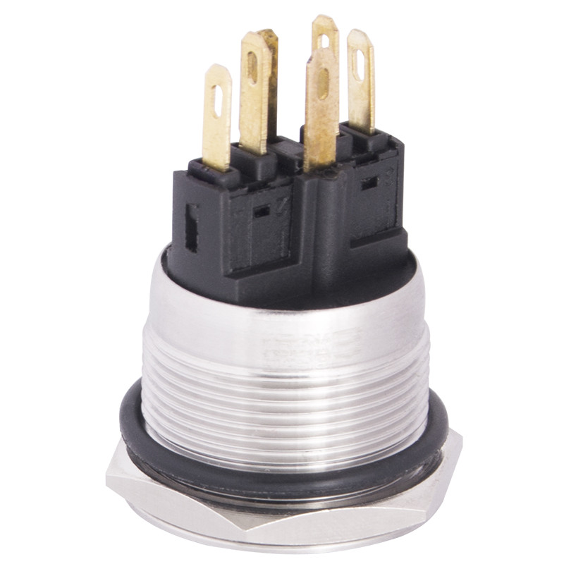 Кнопка металлическая плоская 1NO+1NC 22мм с подсветкой зеленый LED 220V [A0140010132] TYJ 22-271 АСКО