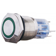 Кнопка металлическая плоская 1NO+1NC 19мм с подсветкой зеленый LED 220V [A0140010113] TYJ 19-271 АСКО