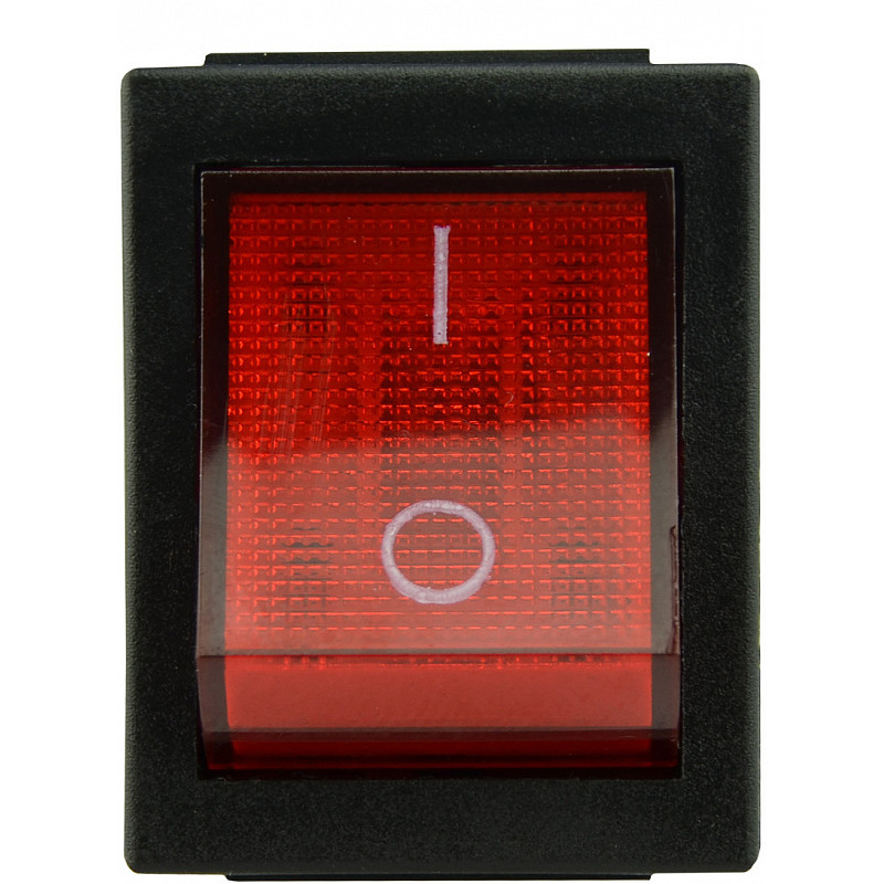 Перемикач 1 клавіша 2NO 35мм з підсвічуванням червоний неон 220V [A0140040160] KCD2-6-201N R/B АСКО